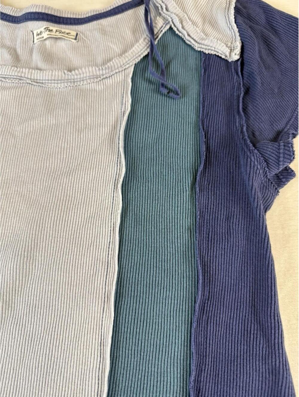 We The Free Ribbed Patchwork Tee Medium Multicolor Short‎ Sleeve - Picture 3 of 6